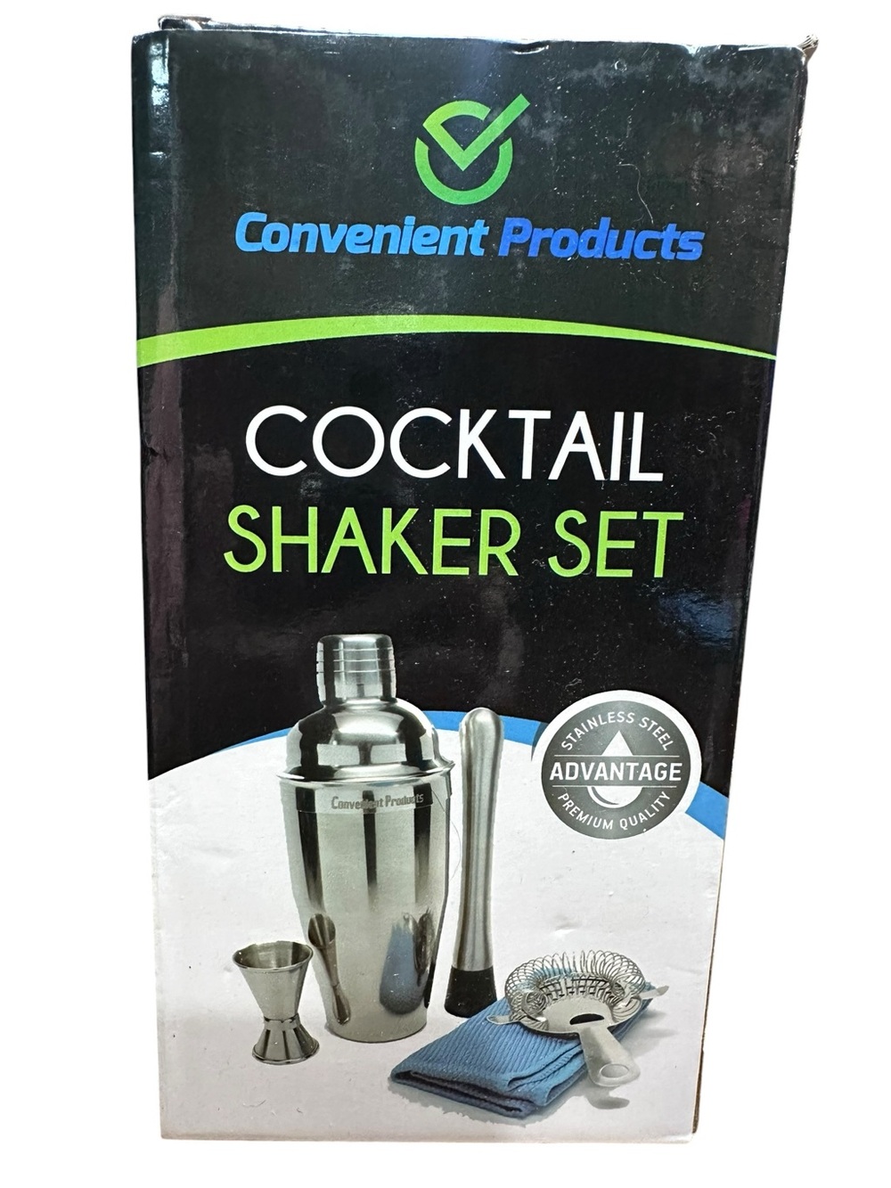 Convenient Products Stainless Steel Cocktail Shaker Set Bar Kit 24 oz‎ New